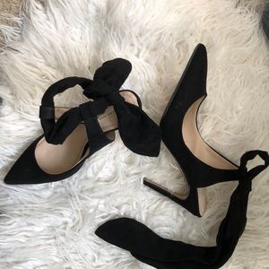 Zara Black Suede Ankle Tie Shoes Basic Collection